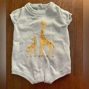 Janie and Jack Pale Blue Baby Giraffe Knit Romper